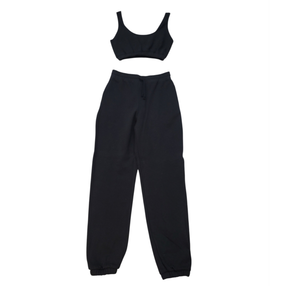 NEW Forever 21 Black Sweatshirt Crop Top & High Rise Sweatpants 2 PC Set Medium - Picture 3 of 16